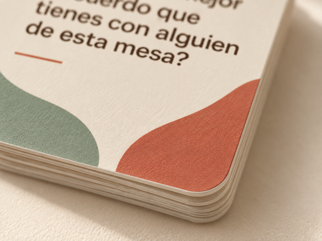 Detalle de cartas NIDO apiladas con esquinas redondeadas